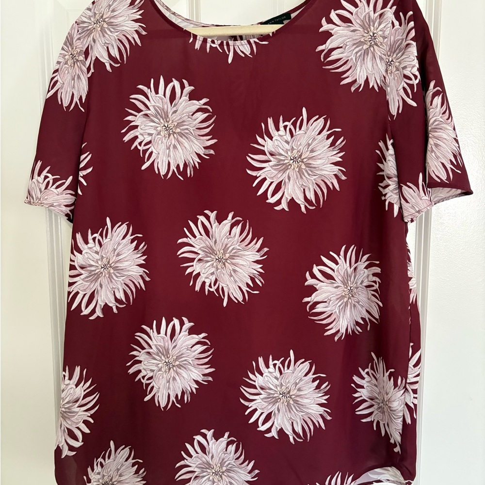 Ann Taylor Burgundy Floral Blouse